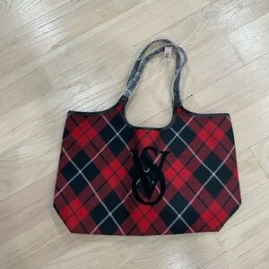 Victorias Secret Red Plaid Tote Bag